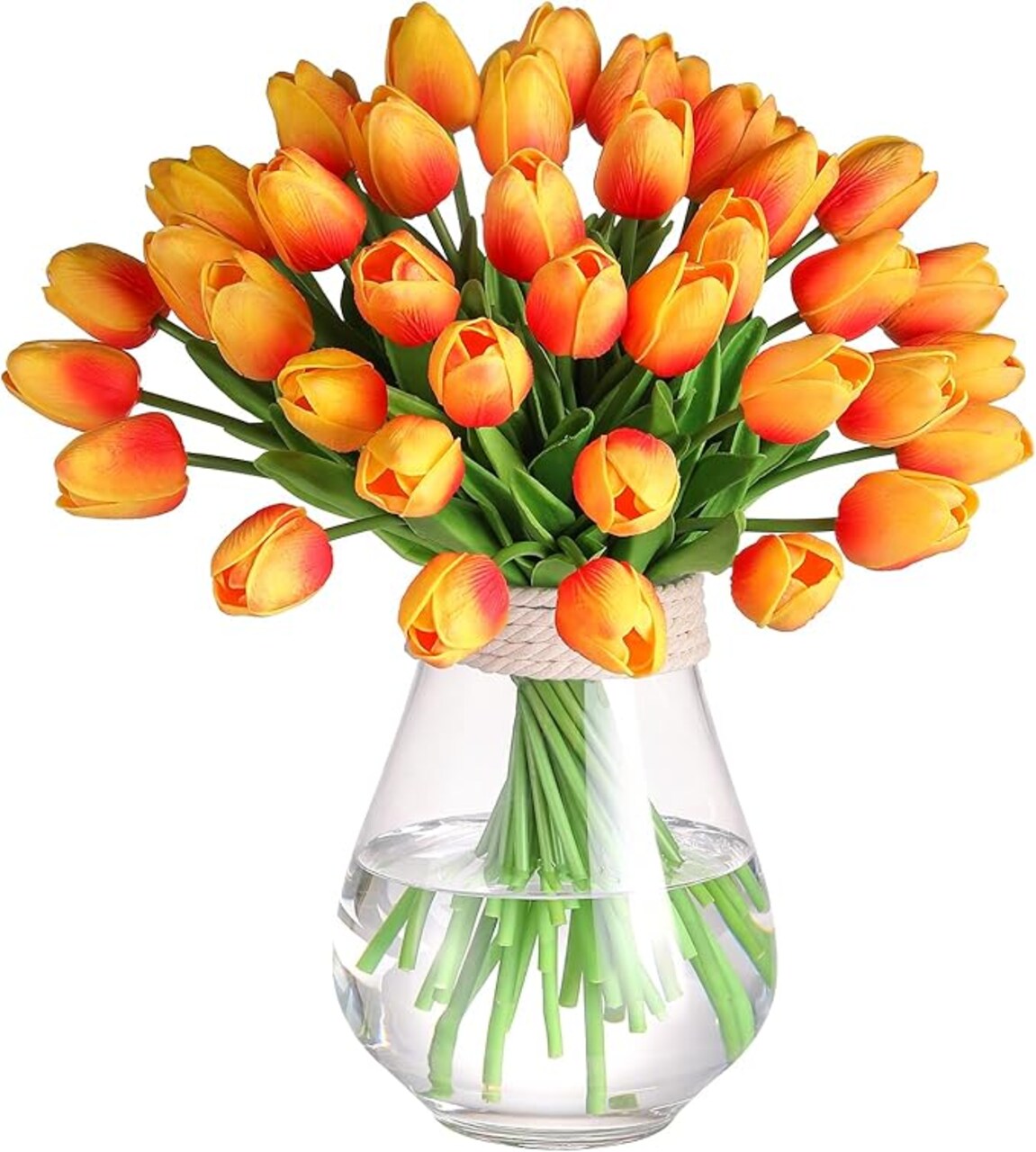30 Pcs Artificial Tulips PU Faux Flowers, Sunset Real Touch Fake Tulips for Valentine's Day Spring Easter Home Kitchen Wedding Decorations and New Year Decor